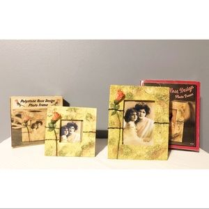 ☀️2 Vintage Polystone Rose Photo Frames